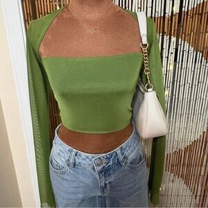 SHEIN Olive Green Long Sleeve Crop Top